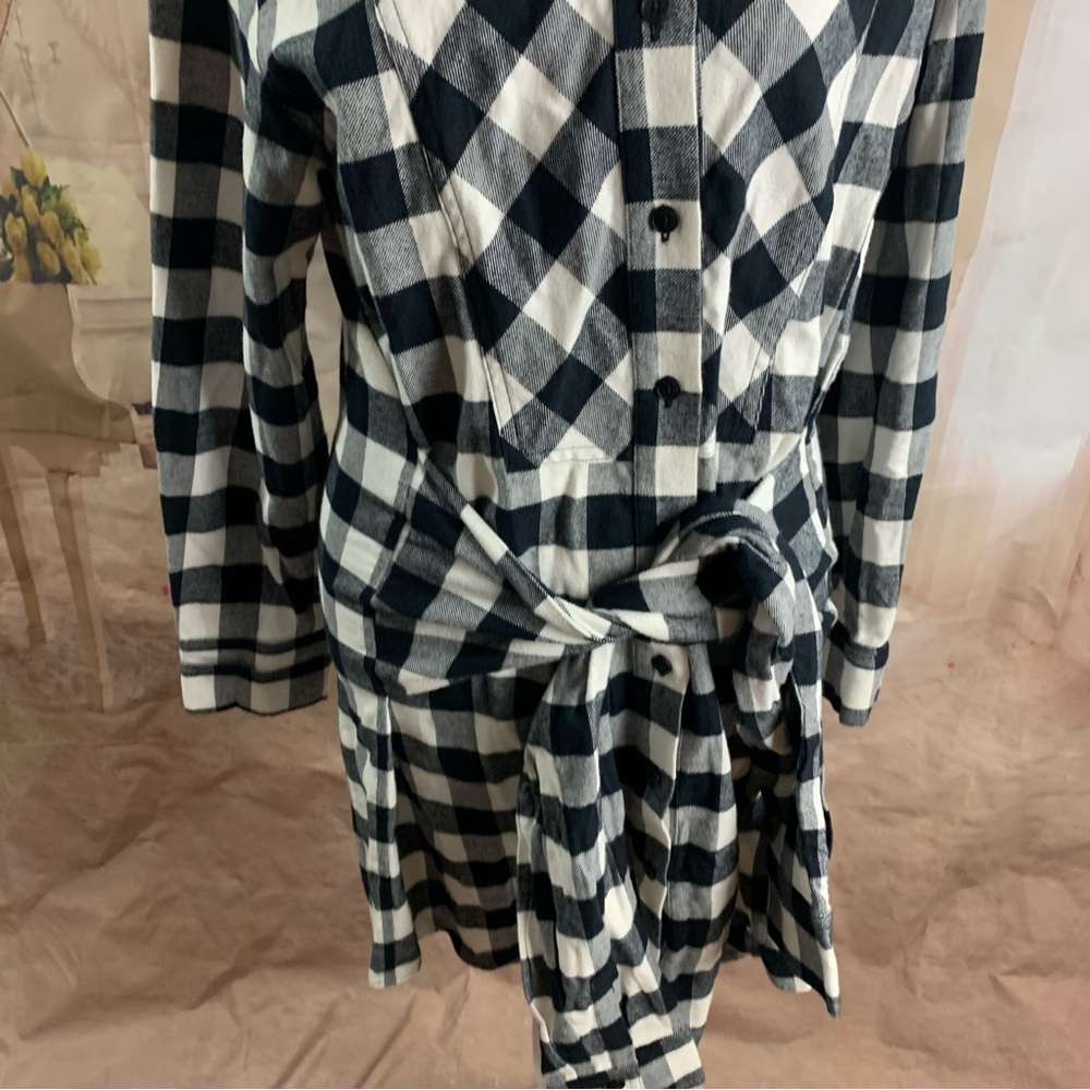 Derek Lam 10 Crosby Checker Plaid Flannel Tie Tunic Dress - Picture 4 of 14